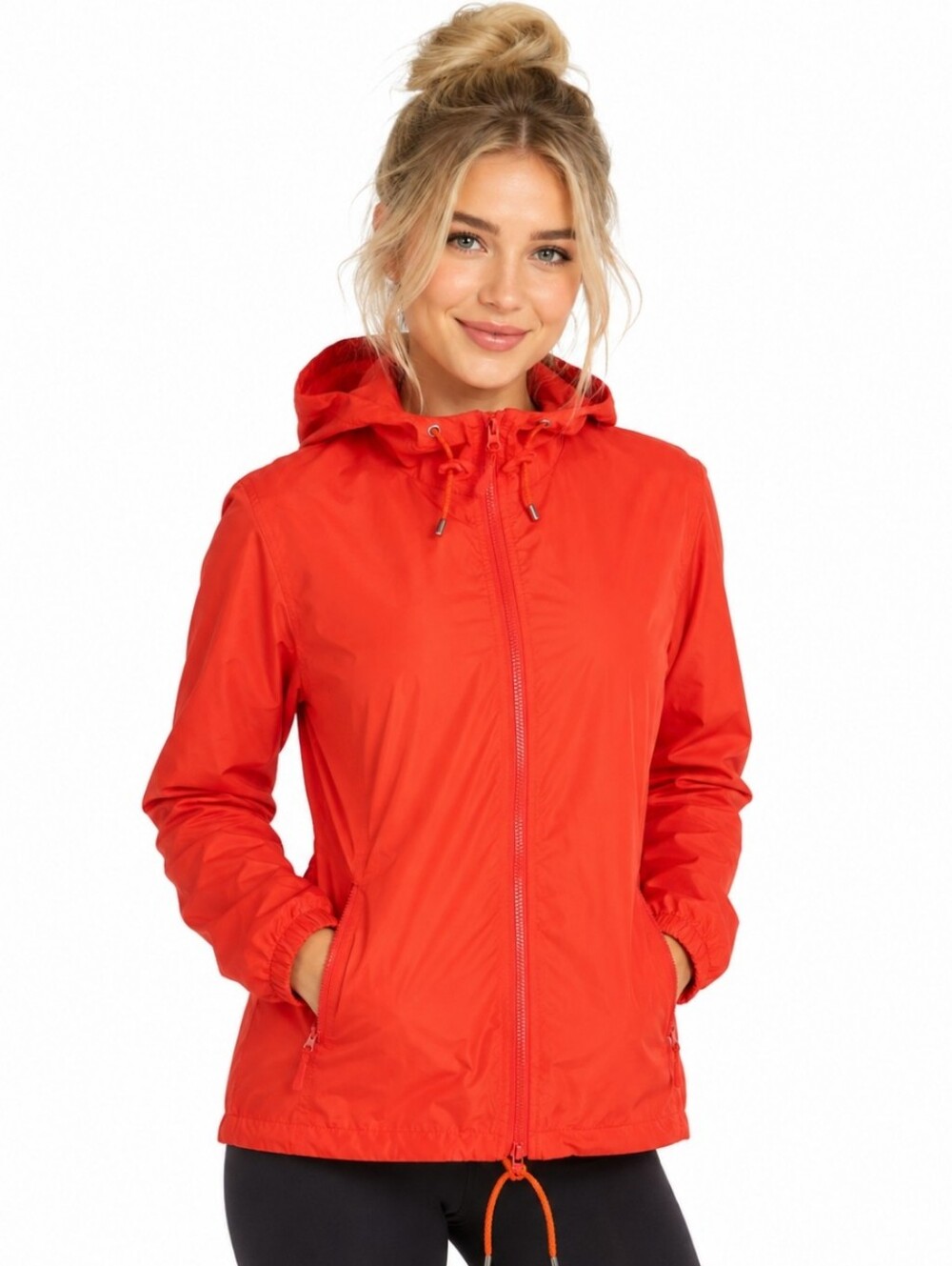 Avoogue Women's Orange Hooded Windbreaker Jacket (Sz :2xl)